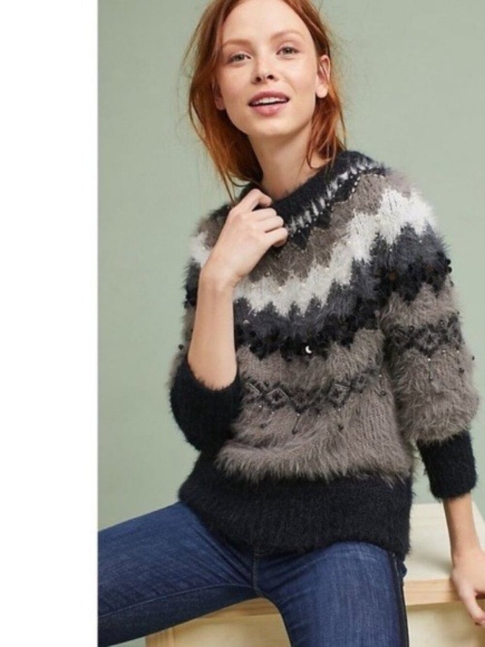 Anthropologie Sleeping On Snow Sweater Fair Isle Bubble Sleeve Nordic Oversized